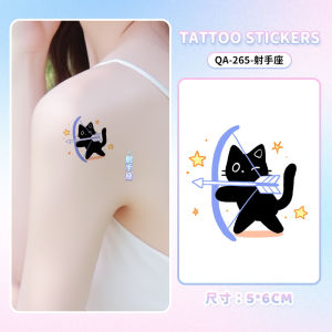 HBESTY Black kitten twelve constellations colored tattoo stickers for men and women waterproof ins long-lasting collarbone arm hand back advanced sense