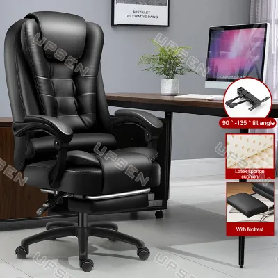 UPSEN Boss Computer Chair Massage Chair Executive Chair Genuine Leather Office Chair 150KG Weight Capacity Ergonomic Computer Game Chair Swivel Chair Comfortable Telescopic Footstool（Cash Back ₱300 For The Top 10 Customers Every Day）