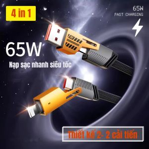 Dây sạc nhanh 4 trong 1 Cáp sạc siêu nhanh 27W sạc chuẩn cho mọi thiết bị Smartphone Laptop Đa Năng Tiện Lợi