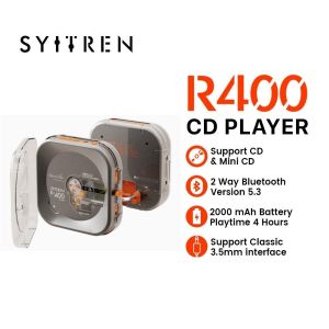 SYITREN R400 CD Player with Casing 2000 mAh Battery 2 Way Bluetooth 5.3 Support CD & Mini CD & 3.5 interface