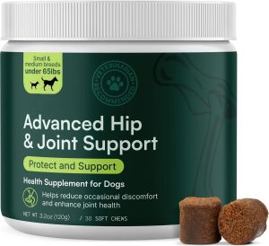 Advanced Dog Hip and Joint Supplement with Glucosamine 3 & MSM - 60 Pork Flavored Chews for Small and Medium Dog Breeds
