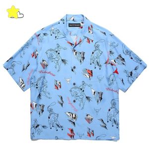 Full Tiger Print Orange Gray Black White Hawaiian Shirts Men Women Summer Casual Wacko Maria Shirt Top With Tags