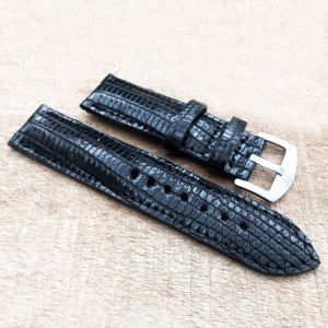 Strap Jam Tangan Kulit Asli Biawak Warna Hitam Garansi 1 Tahun