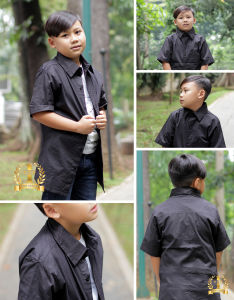 TopOne88 Baju Kemeja Lengan Pendek Katun Stretch Anak Laki Laki Usia Tanggung Hitam Putih Fashion