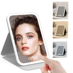 STARGOODS 3 Color Lighting Modes Travel Makeup Mirror PU Leather Foldable Cosmetic Mirrors Multifunctional Portable LED Light Mirror Dorm