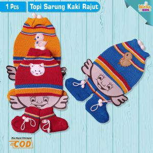 Topi Rajut Bayi 1 Set Lengkap Kaos Kaki Lucu Laki laki Perempuan 0 6 Bulan  Cewek Cowok