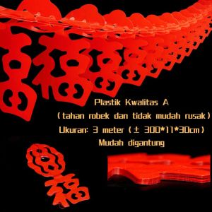 Hiasan Garlan Tali Pintu Horizontal Kaligrafi Imlek Sincia Kertas Bludru/Plastik Emas dan Kaki Naga
