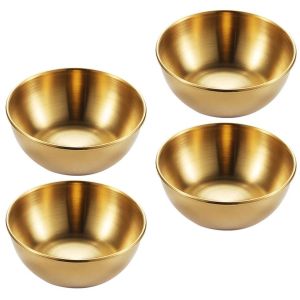 Korean 304 Stainless Steel Seasoning Barbecue Dip Sauce Dish Small Dip Bowl Plates Butter Bowl Sauce Gold Storage Trays Plate Fruit Cake Snacks Plate Tableware Kitchen Tools INS 8cm