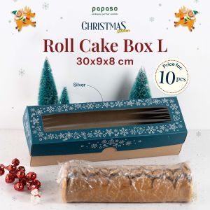 Kotak Natal / Box Christmas / Roll Cake Box GREEN Window 30x9x8cm Kraft Full Laminating 1 Sisi (Min.Order 1pack/10pcs)