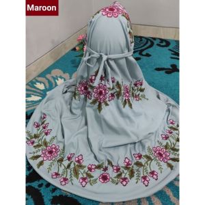 Mukena Terusan Dewasa Katun Mikro Warna Biru Wardah Bordir Bunga Dahlia Indah