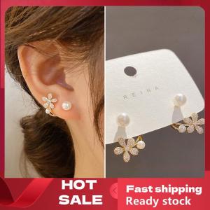 🚚【Local Express Delivery】🚚 Light Luxury Imitation Pearl Flower Stud Earrings Ladies Fashion Crystal Elegant Jewelry Party Gift