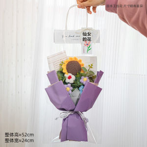 Hand-woven Sunflower Yarn Bouquet Creative New Year Thing To Send Girlfriend Graduation Gift Knitted Artificial Knitted Sunflower Wool Flowers Graduation Bouquet Doctor Bear Doll Birthday Gift for Girlfriend Classmates