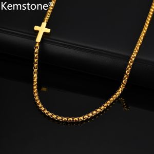 Kemstone Mens Stainless Steel Cross Necklace with Box Bead Chain – Trendy Fashion Jewelry