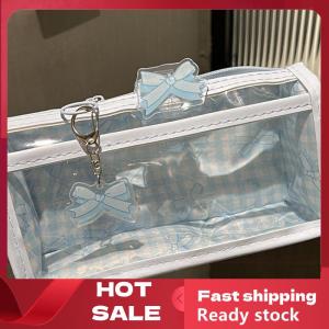 🚚【Local Express Delivery】🚚 Sweet Bow Zipper Transparent Pencil Case Box Student Stationery Storage Bag Large Capacity Makeup Bag Cartoon Zipper Pen Bag