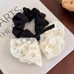 Ikat Rambut 蝴蝶结蕾丝发圈 Bow Lace Hair Tie 甜美双层刺绣韩系复古小肠发圈 Lace Double-Layer Embroidered Bow Hair Tie