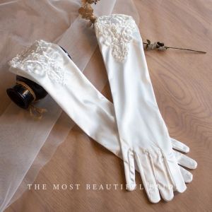 KLICKKRATE Lace Satin Bride Gloves Eblow Length Wedding Party Long Finger Gloves Elegant White Lace Christmals Party Gloves