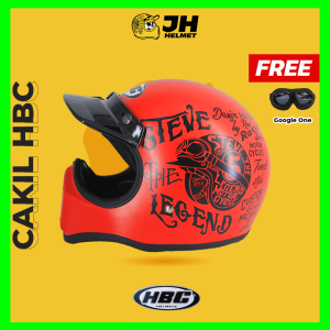 HELM CAKIL HBC STEVE THE LEGEND MERAH FONT HITAM +FREE Google PROMO Terbatas !!! ( Fullface / Retro / Klasik / Vespa )