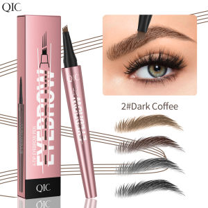 QIC Waterproof Microblading Eyebrow Pen - 4 Split Head Natural Look Brow Makeup in 6 Colors for All Skin Types