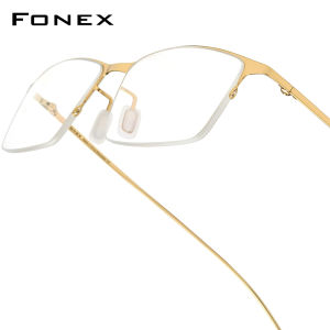 FONEX Titanium Alloy Glasses Men Brand Design Business Square Eyeglasses Frames Semi-Rimless Half-Rim Ultralight Custom Optical Eyewear 8101