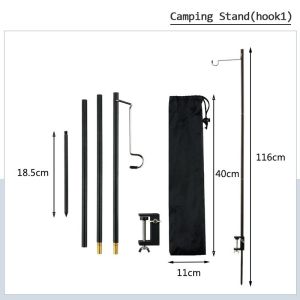 Portable Outdoor Camping Lamp Pole Folding Light Holder Post with Double Hook Durable Hanging Stick for Tent Campfire Hiking & Night Lighting