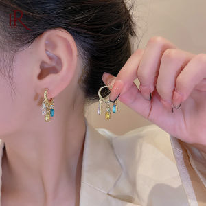 Frascati Korean Gold Color Rhinestone Crystal Pendants Hoop Earrings For Women Girls Party Jewelry Gift