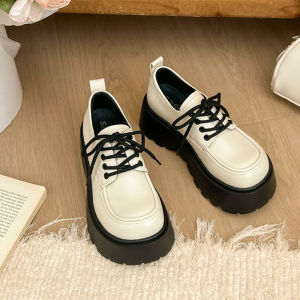 Free Shipping Small-Sized Thick-Soled Platform-Style Leather Shoes For Women 2026 Spring New Collection Versatile Retro Lace-Up Design Perfect With Skirts