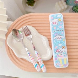 Sanrio High Quality 304 Stainless Steel Tableware Kids Spoon Fork Chopsticks Set Reusable Portable School Bento Cutlery