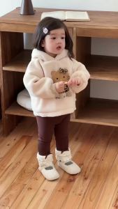 Baby Winter Hooded Thick Fleece Sweater Coat Childrens Clothing Girls Fleece-Lined Leggings Set Customized