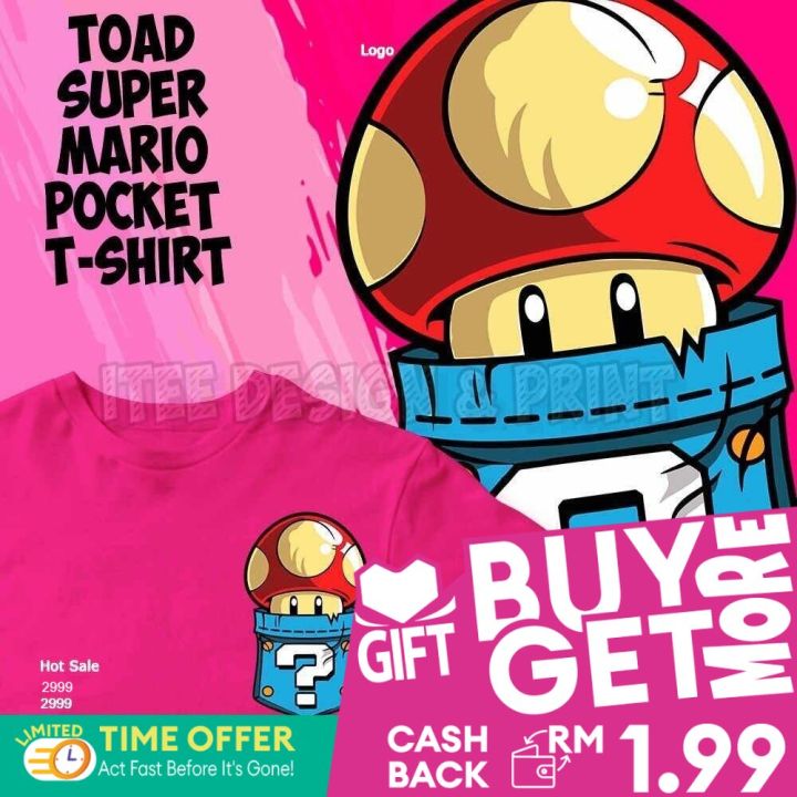 Baju Toad Super Mario Pocket Kids Shirt Top For Women T Perempuan