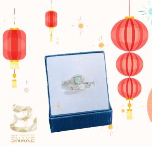 Type A Jadeite Light Bluish Green Cobachons in 925 Snake Design Rings (adjustable size)