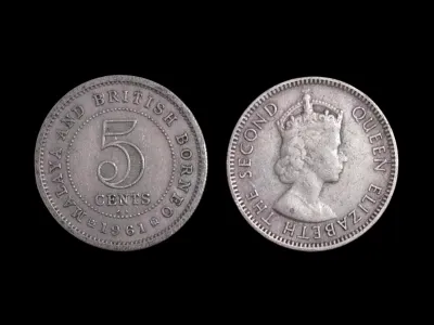 Coin Lama～马来亚 女王 Malaya Queen 5 Cents (Random Year) (Condition EF / Boleh Tengok) (1Pcs Price) (Original Coin) (Syiling Asli)