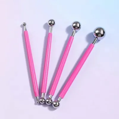 CANGMOTION 4pcs Dotting Sculpting Sculpture Modeling Tools Double-Ended Metal Ball Modeling Ceramics Set Portable Cake Decoration Tool Clay Tools