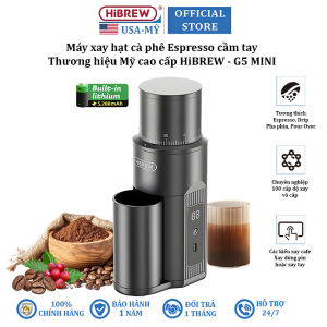 Máy xay hạt cà phê Espresso cầm tay dùng pin thương hiệu Mỹ cao cấp HiBREW G5 MINI 5200mAh - Công suất 22W - Bảo Hành 1 Năm