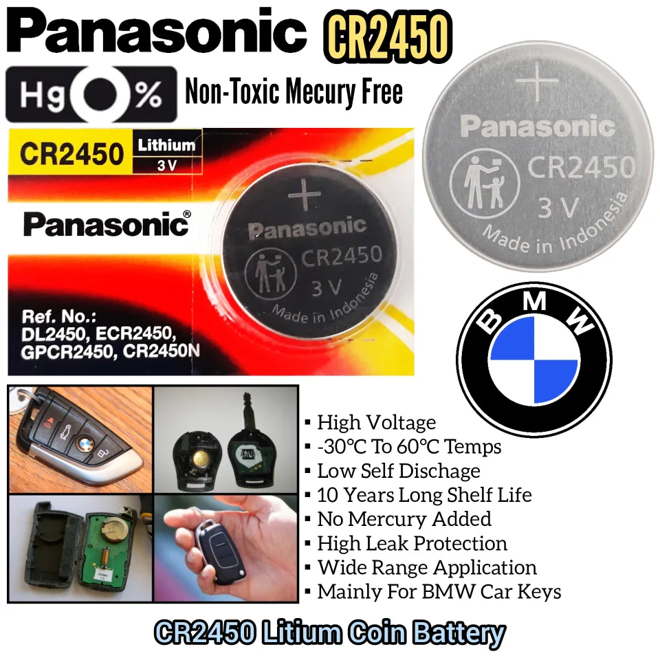 Panasonic CR2450 Lithium Coin Battery Non Toxic Mercury Free For