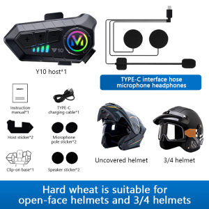 SEAMETAL Y10 Motorcycle Helmet Headsets Stereo Wireless Bluetooth 5.3 Ipx6 Waterproof 2000Mah Noise-canceling Earphone
