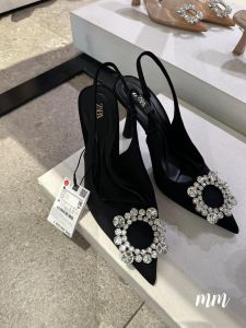 Giày Za.r.a vải satin đính đá tròn gót nhọn cao 7p fullbox Ana Quảng Châu- kèm video thật