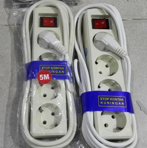 Terminal Colokan Stop Kontak 4 Lubang Kabel 5 Meter Kuningan Saklar ON OFF Sudah SNI