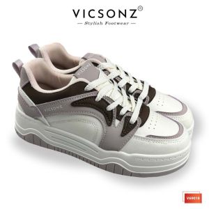 Vicsonz Kasut Wanita V69017 / V69018 Warna Coklat Muda / Warna Ungu - Womens Shoe Beige / Purple - Sneakers / PU Leather / Casual Sport Shoes / Kasut Perempuan