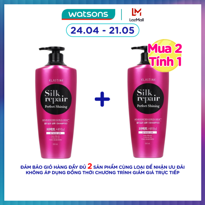 [MUA 2 TÍNH 1] Dầu Gội Elastine Silk Repair Perfect Shining Gold Silk Chăm Sóc & Nuôi Dưỡng Tóc 550ml