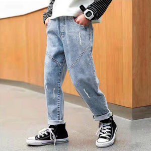 Kids Boys Slim Jeans Teen Straight Denim Pants Spring Autumn Casual Trousers For 4 To 10 Years Old Children