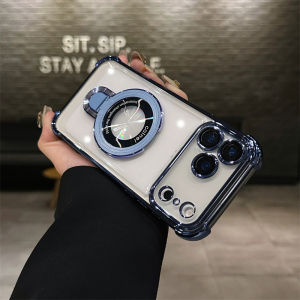 Luxury Plating Stand Magnetic Case For iPhone 17 Pro Max 17 Air 17 Pro 17 Lens Films Transparent Holder Clear Back Cover
