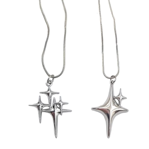 Fashion Four-Pointed Star Necklace Simple Clavicle Chain Cross Pendant Necklace Crucifix Choker Necklace Gift for Women