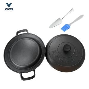 Iron Skillet with 2 Side Handles Frying Pan No Coating Cookware with Lid Gas Stove Friendly [Vodool Center]
