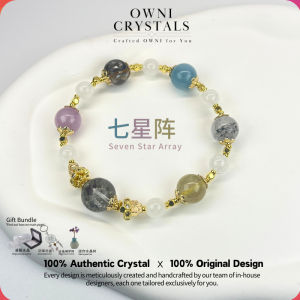 【OwniCrystos】Seven Star Energy - Green Phantom Quartz Gold Rutilated Quartz Kunzite Super Seven Aquamarine Natural crystal bangle bracelet for woman 绿幽灵 金发晶 紫锂辉 超七 海蓝宝 水晶手串手链