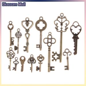 [Blossom] 13pcs Mix Jewelry Antique Vintage Old Look Skeleton Keys Tone Charms Pendants