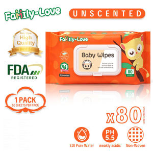 Family-Love Unscented Baby Wipes 80 Sheets 150 × 200 mm 65gsm Thick 3D Pearl-Stripe Texture Wet Wipes for Hands Face Daily Home and Travel Cleaning