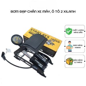 Bơm Đạp Xe Máy Ô Tô 2 Ống USA Standar Có Bơm BóngBơm Phao