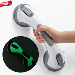 TAILI Glow-in-the-Dark Shower Grab Bar Glow-in-the-Dark 2-Pack 31cm Bathtub Grab Bar Suction Cup Wall Mounted Shower Handle Bathroom Grab Bar Removable Non-Drilling Waterproof Black