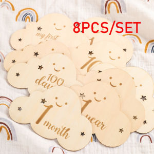 8PCS/SET Baby Growth Milestone Commemorate Card Toy Two-sided Wooden Home Toddler Photography Props