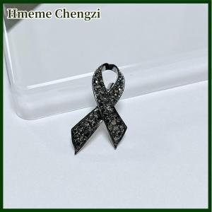 Hmeme Simple Alloy Black White Ribbon Pin Badge Brooch Funerals Memorial Pin Mourning Badge Suit Clothing Jewelry Accessories